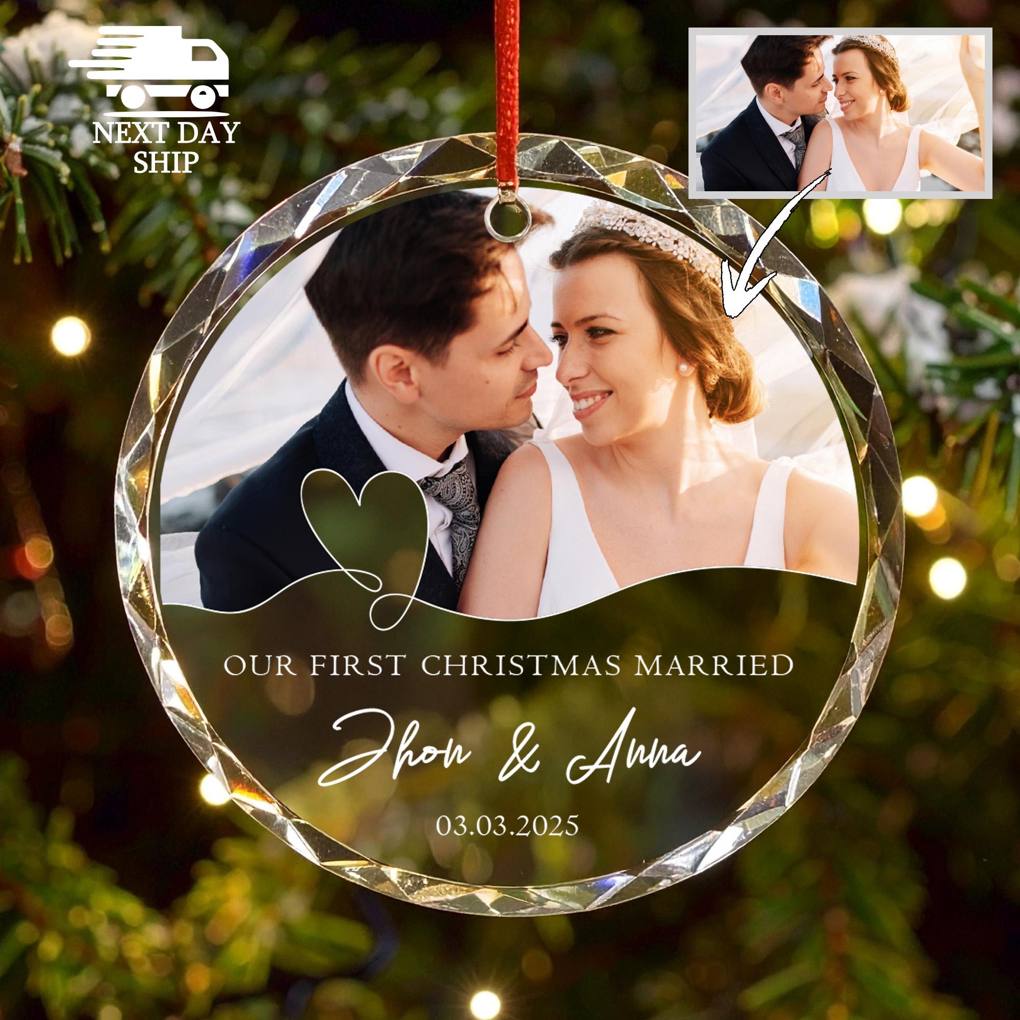 Our First Christmas Married Ornament, Custom Anniversary Ornament, Christmas Keepsake, Personalized Couple Gift, Wedding Gift Ornament