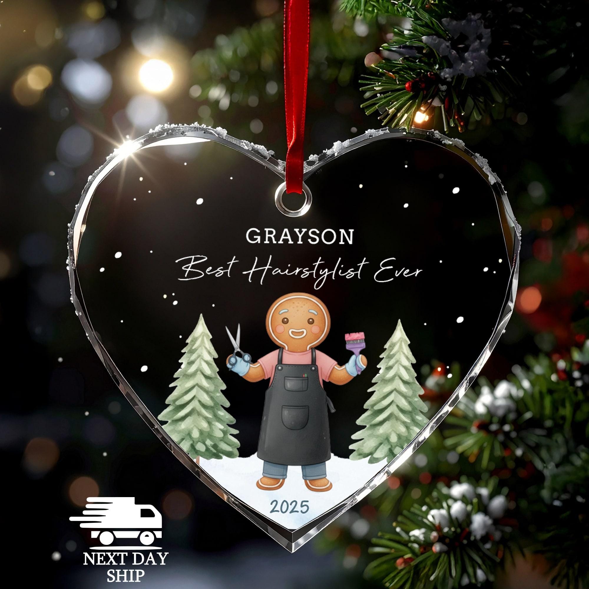 Personalized Hairstylist Ornament 2025, Gingerbread Man Gift, Best Stylist Ever, Faceted Glass Crystal Keepsake
