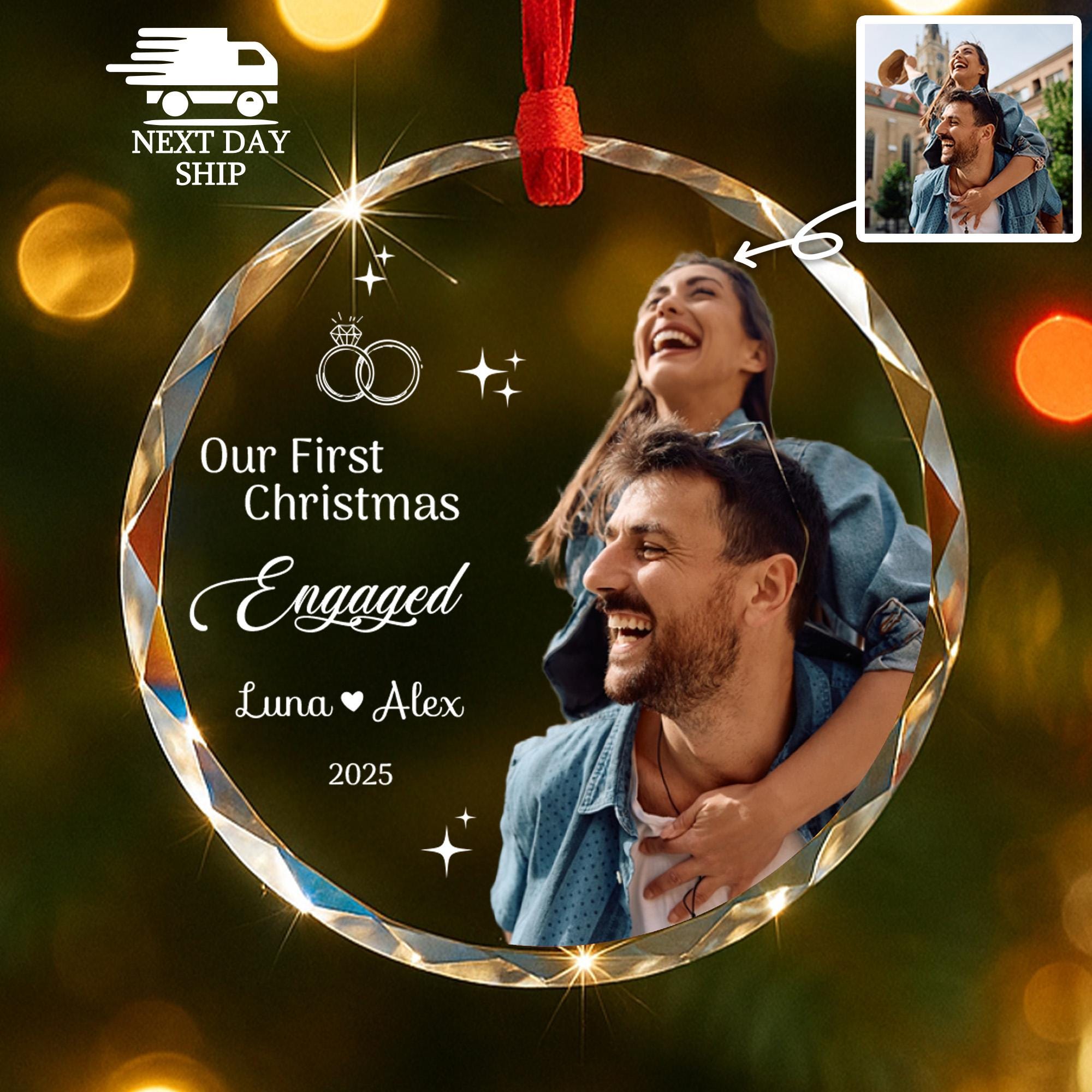 Our First Christmas Engaged Ornament, Custom Photo Ornament for Couple, Engagement Gift, Gift for Fiancé or Fiancée, Christmas Gift