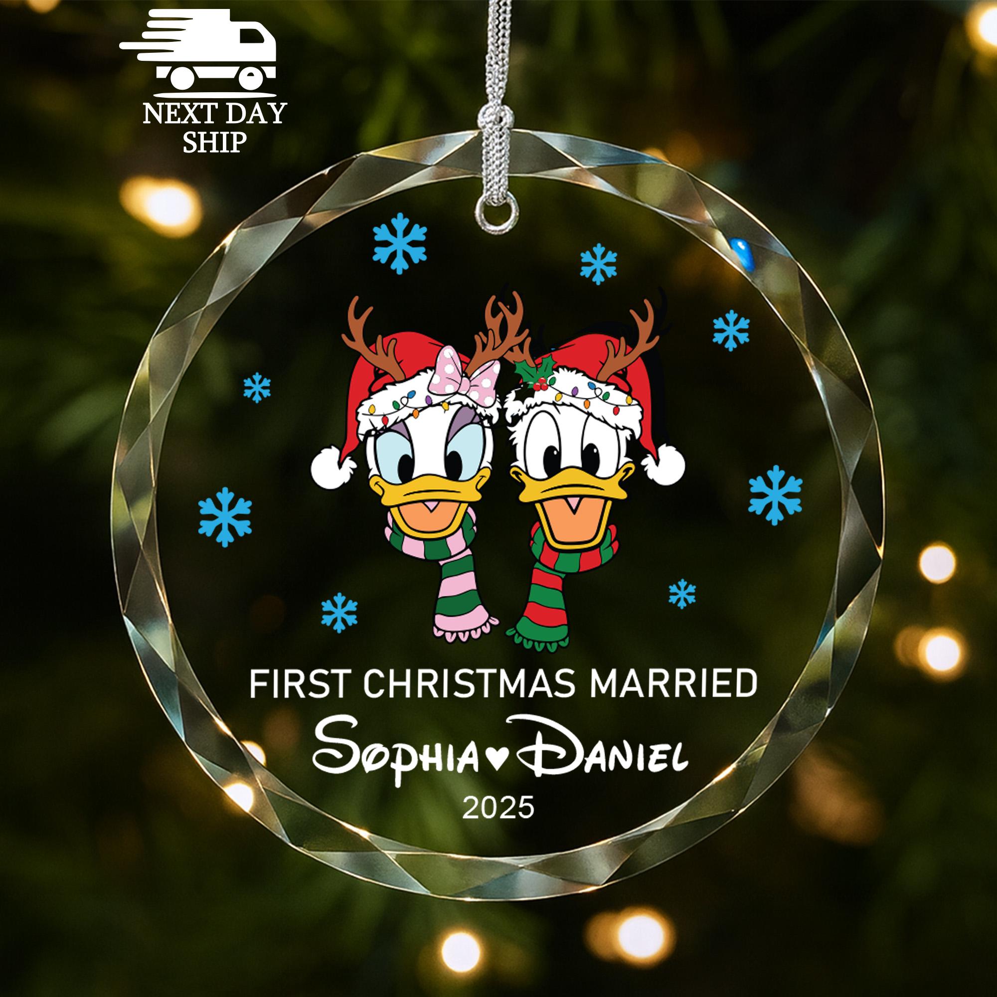 Donald and Daisy Duck Ornament, First Christmas Married Ornament, Couple Name Ornament, Newlywed Christmas Ornament, Disney Lover Ornaments