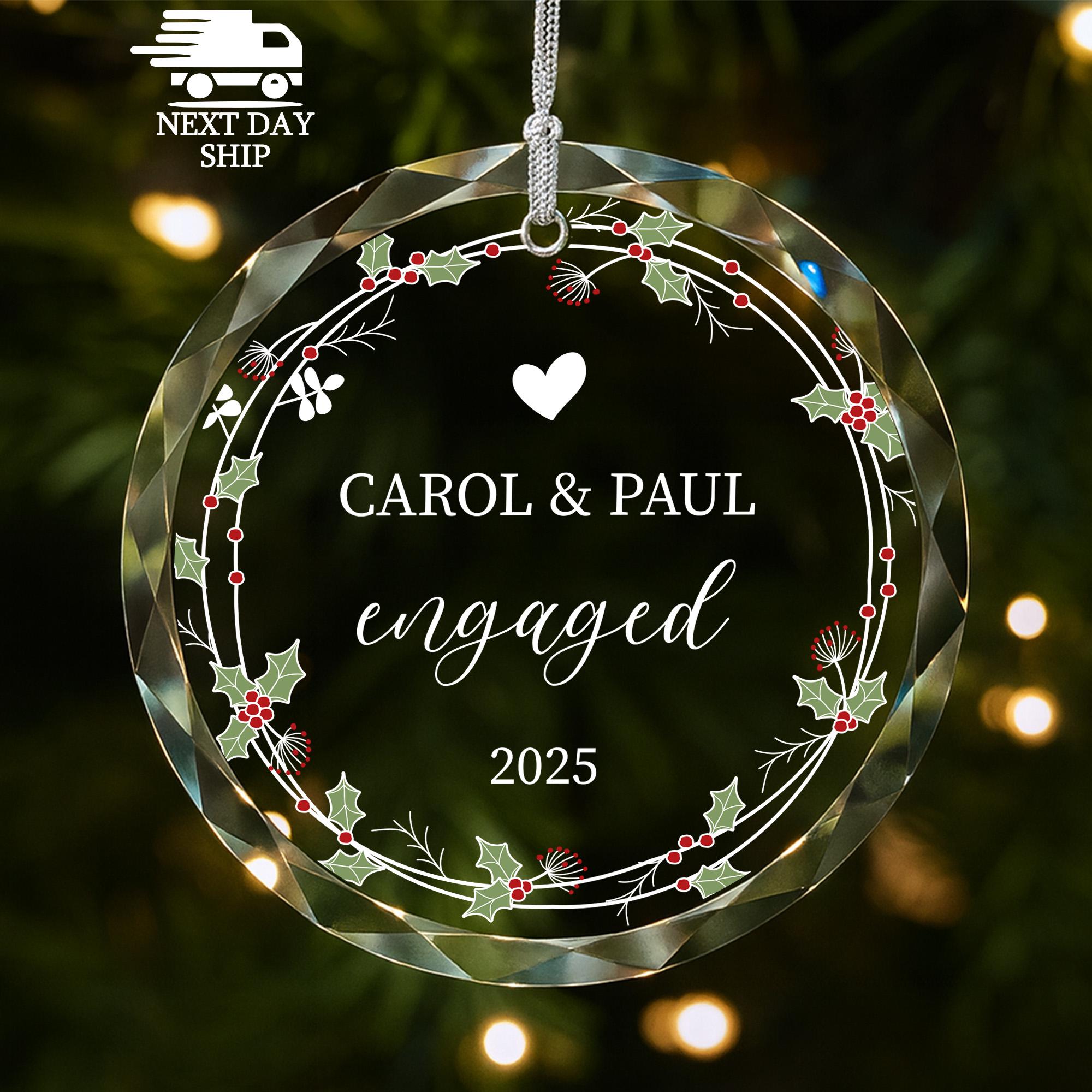 Couple Names Personalized Engaged Ornament, 2025 Wedding Ornament, Custom Christmas Ornament, Glass Ornament, Couple Engagement Keepsake
