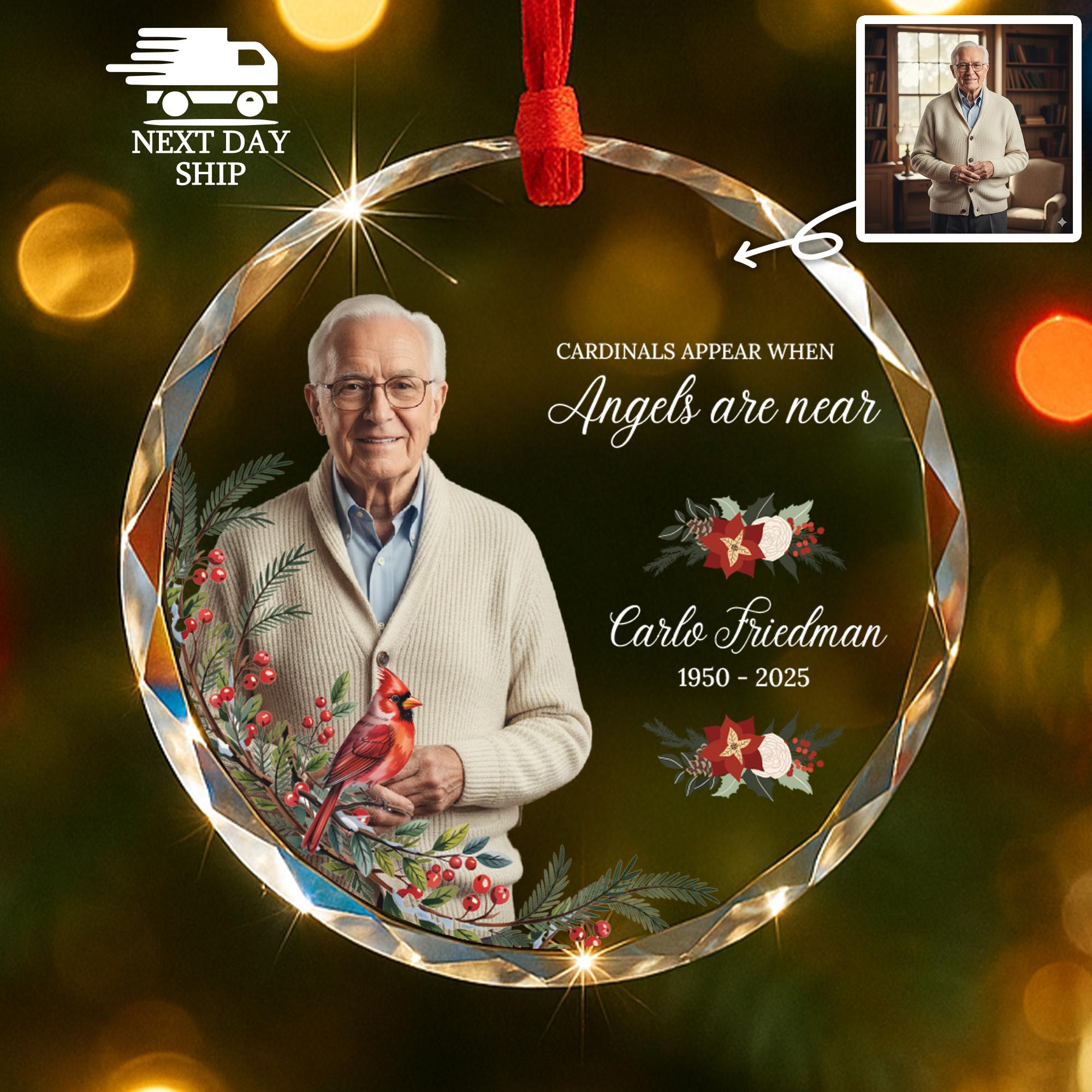 Cardinals Appear When Angels Are Near, Custom Photo Memorial Ornament, Sympathy Gift for Loss of Loved One, Remembrance Christmas Keepsake