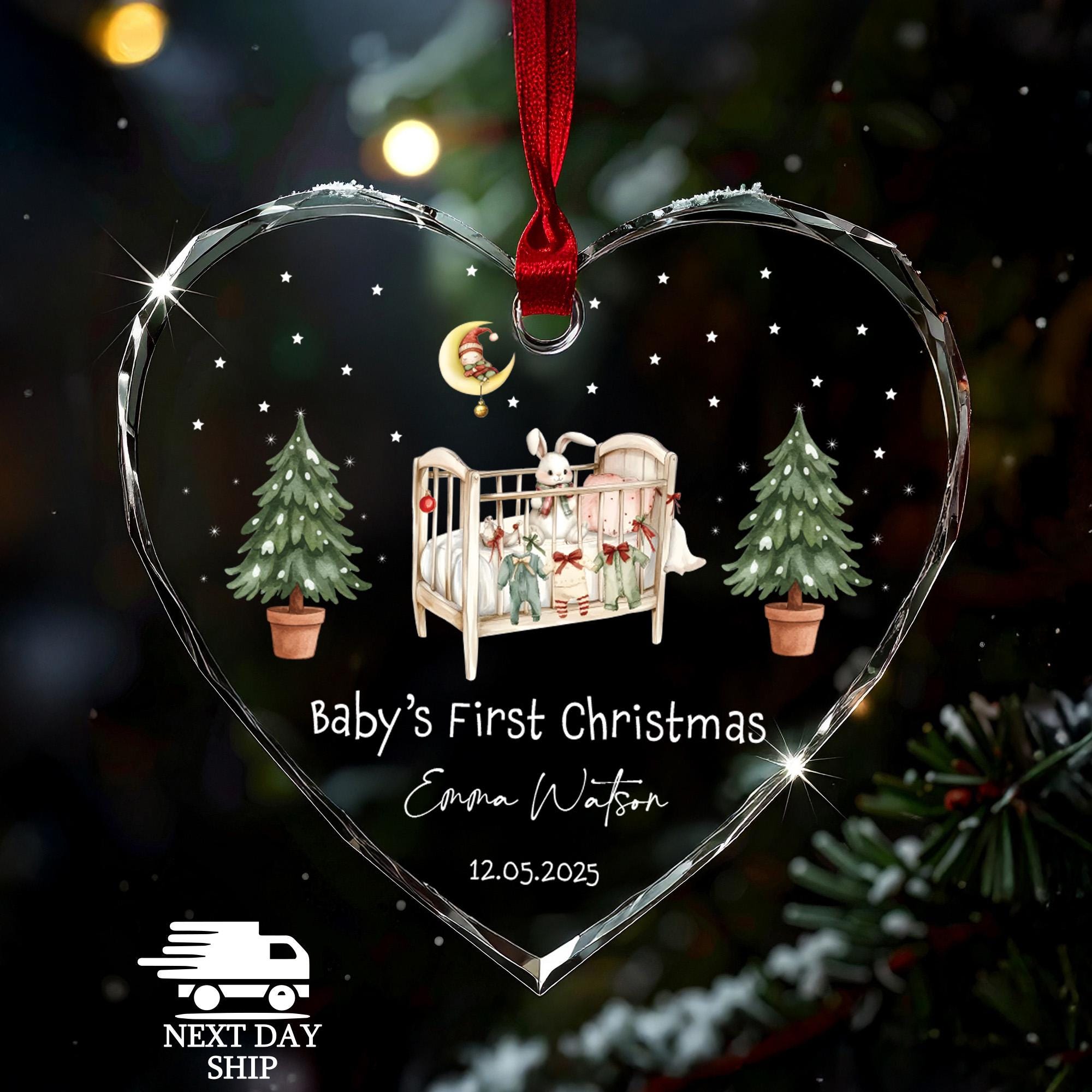 Personalized Baby’s First Christmas Ornament, Custom Baby's Name Ornament, Personalized Heart Glass Ornament, Baby Girl Boy Nursery Decor