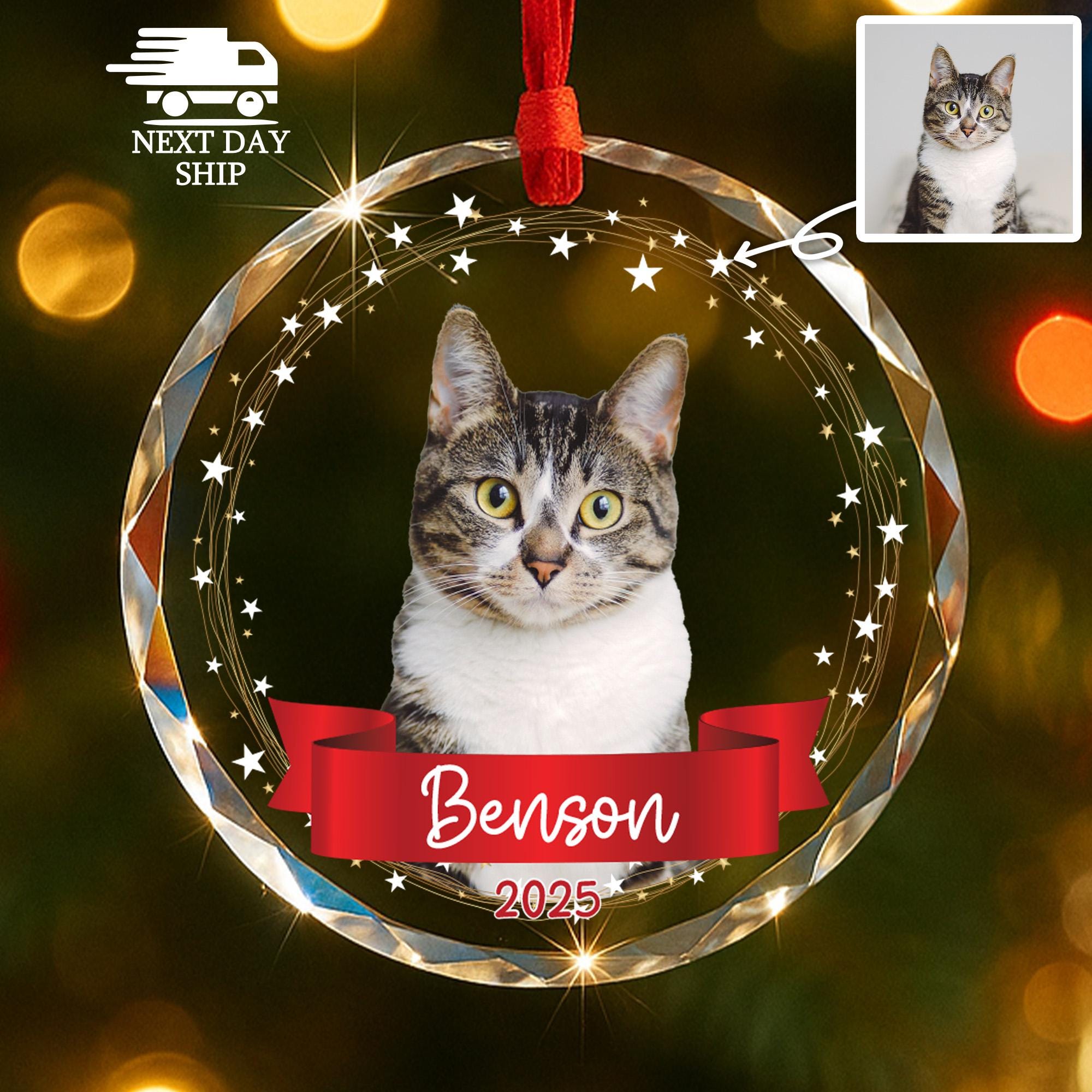 Personalized Cat Dog Photo Ornament, Cat Dog Lovers Keepsake, Pet Parents Gift, Gift For Pet Owners, Christmas Gift, Custom Glass Ornament