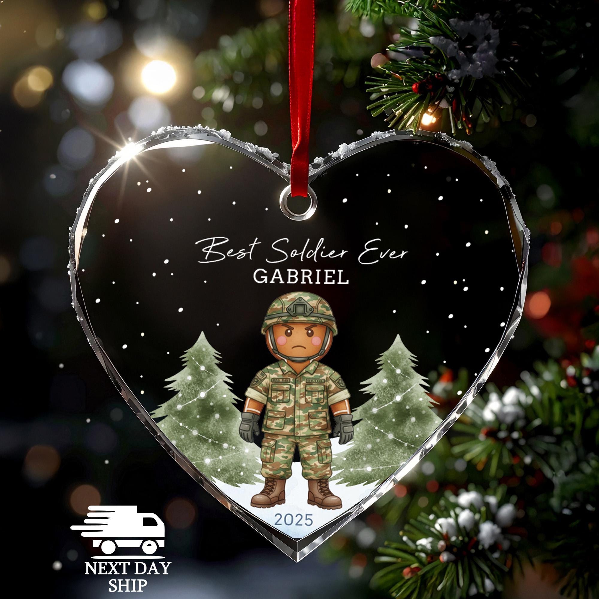 Personalized Soldier Ornament 2025, Gingerbread Man Gift, Best Soldier Ever, Faceted Glass Crystal Keepsake, Military Gift