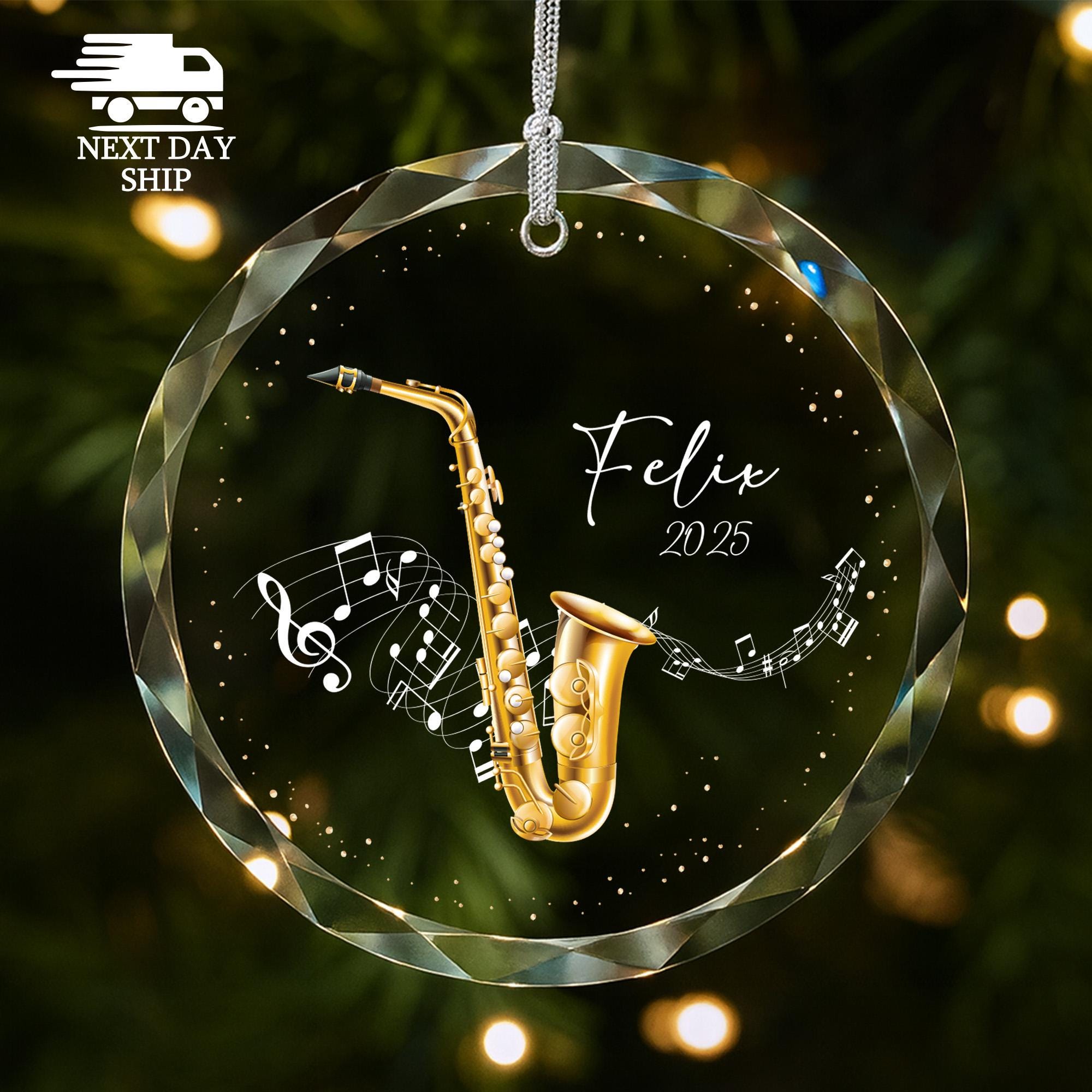 Personalized Saxophone Ornament, Christmas Tree Ornament, Music Lover Gift, Custom Musician Ornament, Christmas Gift for Saxophone Lover