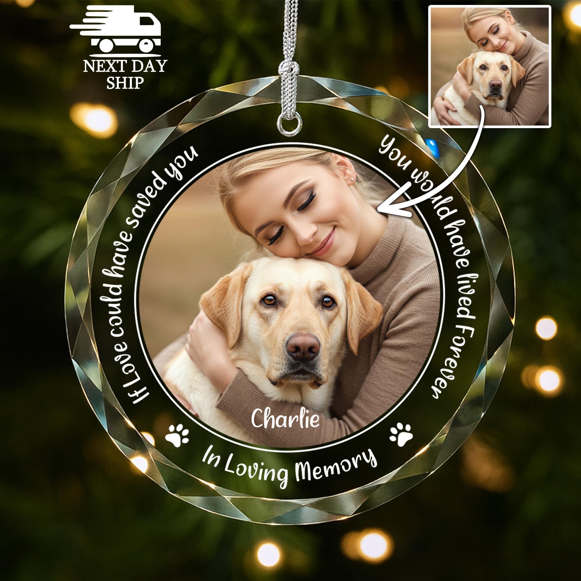 Personalized Memorial Dog Photo Ornament, Pet Loss Remembrance Ornament, Pet Memorial Gift, In Loving Memory Dog Ornament, Keepsake Ornament