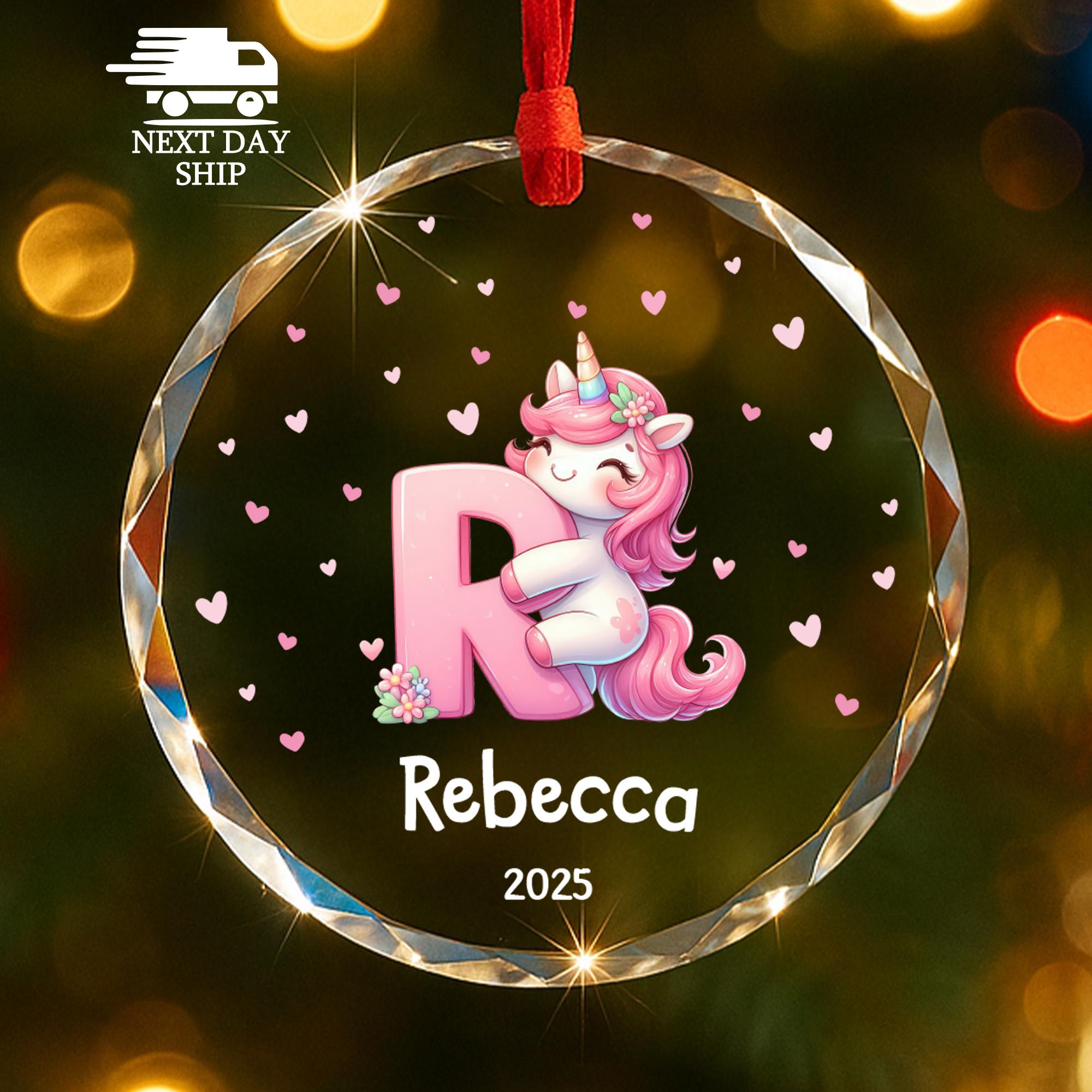 Initial Name Christmas Ornament, Unicorn Keepsake For Girls, Personalized Name And Initial For Daughter, Gift For Kids, Holiday Gift For Her