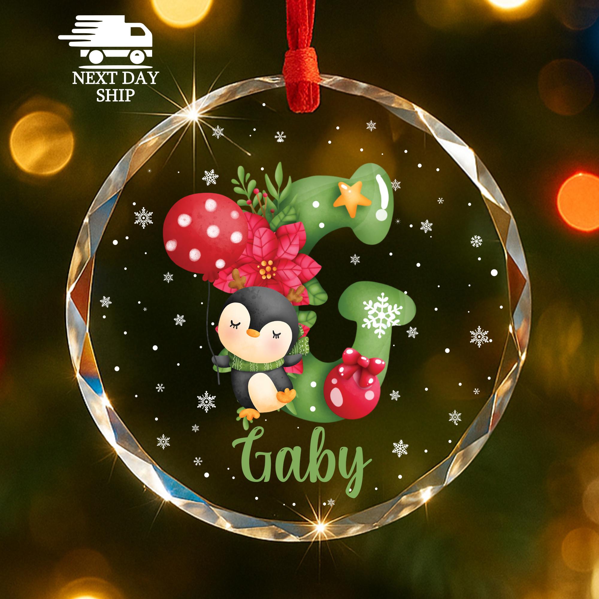 Cute Initial Name Ornament for Kids, Holiday Gift for Children, Custom Name Glass Keepsake, Gift For Daughter, Son, Niece, Nephew