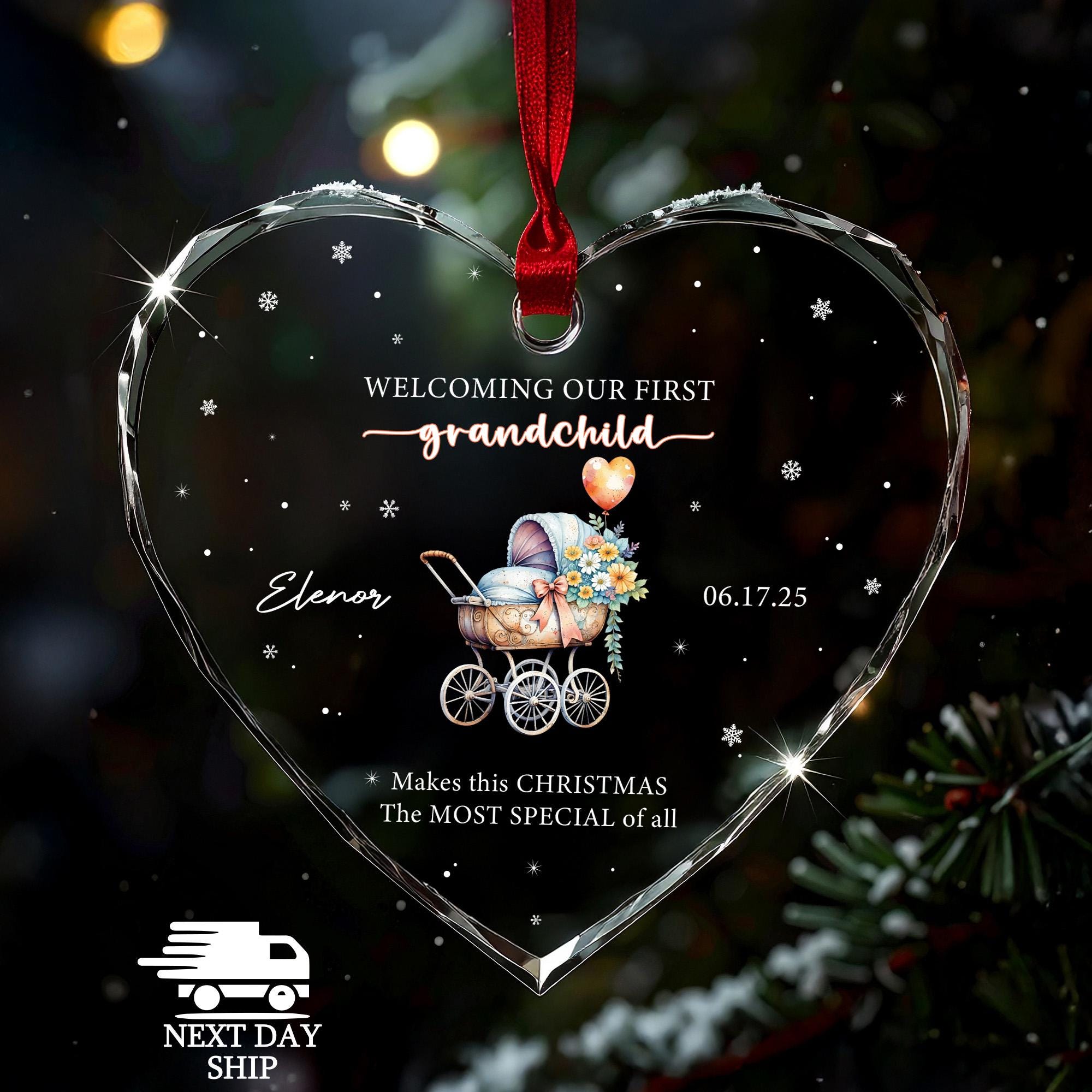 Welcoming First Grandchild Ornament, Personalized Grandchild Ornament, New Grandchild Christmas Ornament, Grandmother Grandfather Ornament