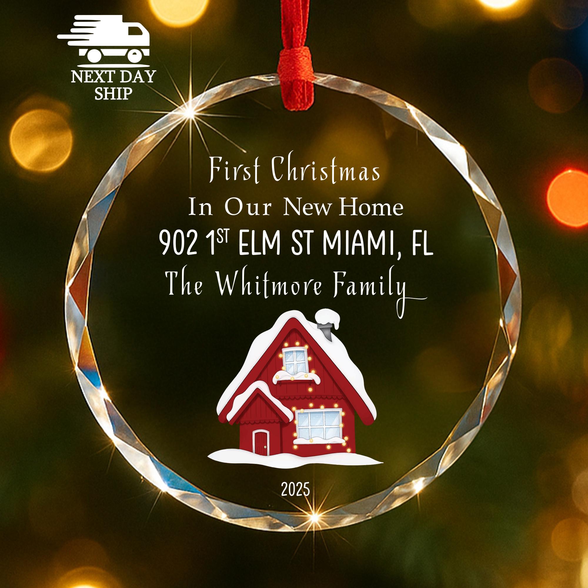 First Christmas in Our New Home Ornament, Custom Address & Family Name, Housewarming Gift, Homeowner Gift, Family Gift, Christmas Decoration