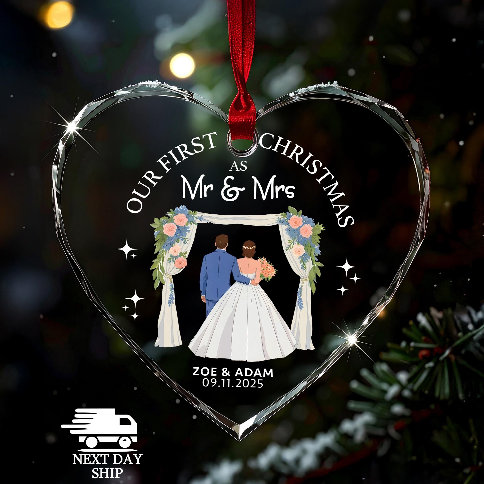 Personalized Names Our First Christmas as Mr & Mrs Ornament, Glass Ornament Couple Gift, Wedding Gift, Newlywed Gift, Friend And Family Gift