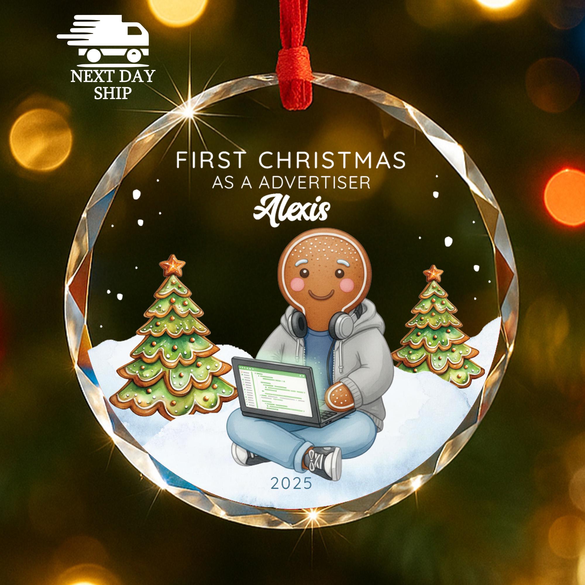Personalized Advertiser Ornament 2025, Gingerbread Man Gift, First Christmas as Advertiser, Faceted Glass Crystal Keepsake