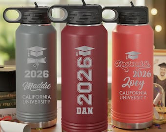 Personalized Class of 2026 Water Bottle, Custom Graduation Gift with Name, Senior 2026 High School College Grad Tumbler