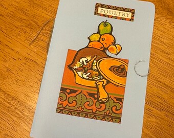 Moleskine Style Hand Stitched Writing/Recipe Journal - Vintage Illustration