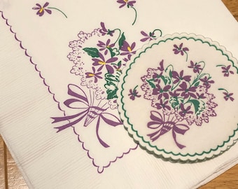 Vintage Napkin and Coaster Set - Paper - Violet Design