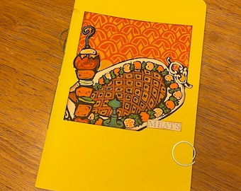 Moleskine Style Hand Stitched Writing/Recipe Journal - Vintage Illustration
