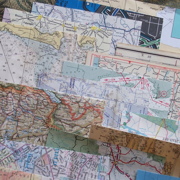 Mixed Grab Bags of Vintage Map Squares for Collage and Art Journaling
