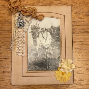 Handmade Vintage Ephemera Journal Card - Upcycled Victorian Photo Album Frame