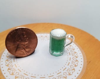 Green beer in mug dollhouse miniature