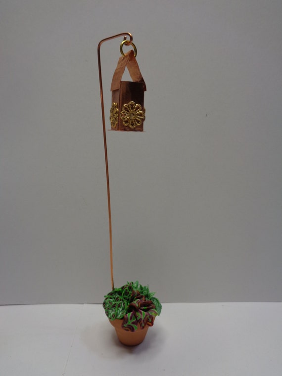 Miniature Hanging Copper Lantern In Clay Pot W Plant Etsy