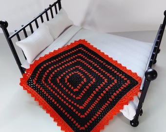 granny square dollhouse blanket orange black halloween