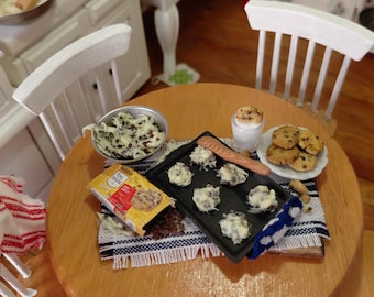 Dollhouse miniature chocolate chip cookie baking board A