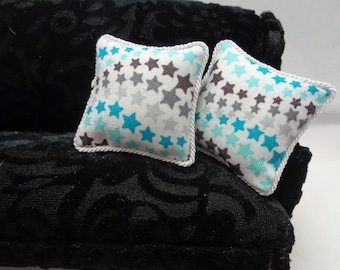 Teal pillow pair dollhouse miniature