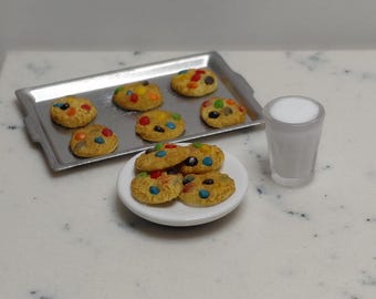 Dollhouse Miniature Cookies, Milk, Baking Sheet Set, Polymer Clay Baked Goods