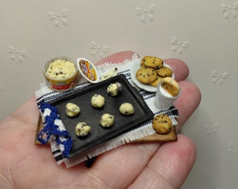 Dollhouse miniature chocolate chip cookie baking board D