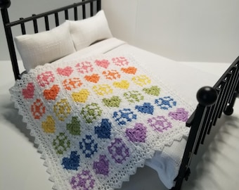 Heart granny square dollhouse blanket pastel rainbow