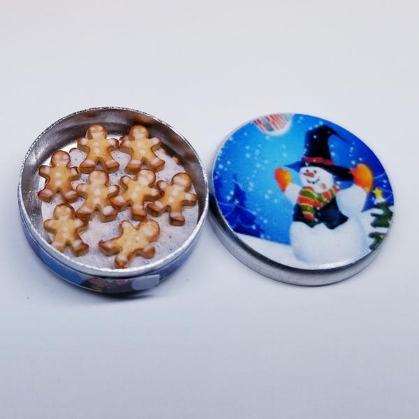 miniature tin of gingerbread sugar cookies dollhouse