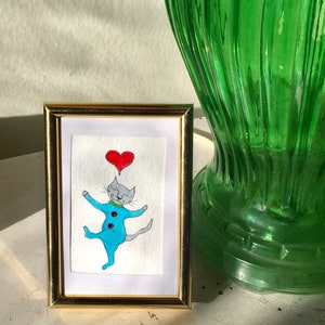 Small, framed, original Watercolor Dancing Cat. Veronica the Cat original watercolor. Cat Lover Watercolor image 2