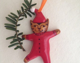 Large Dancing Cat Christmas Ornament. Santa Cat Christmas Tree Ornament. Great Gift for Cat Lovers.