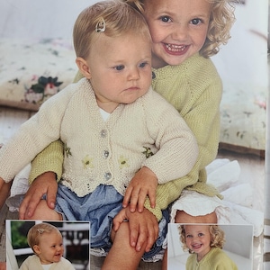 Child&#39;s Cardigan Sweater with Embroidered Flowers Digital Knitting Pattern, 6 Sizes