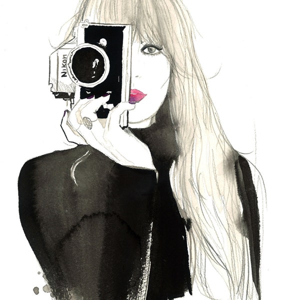 Nikon Girl, print from original watercolor and pencil fashion illustration by Jessica Durrant