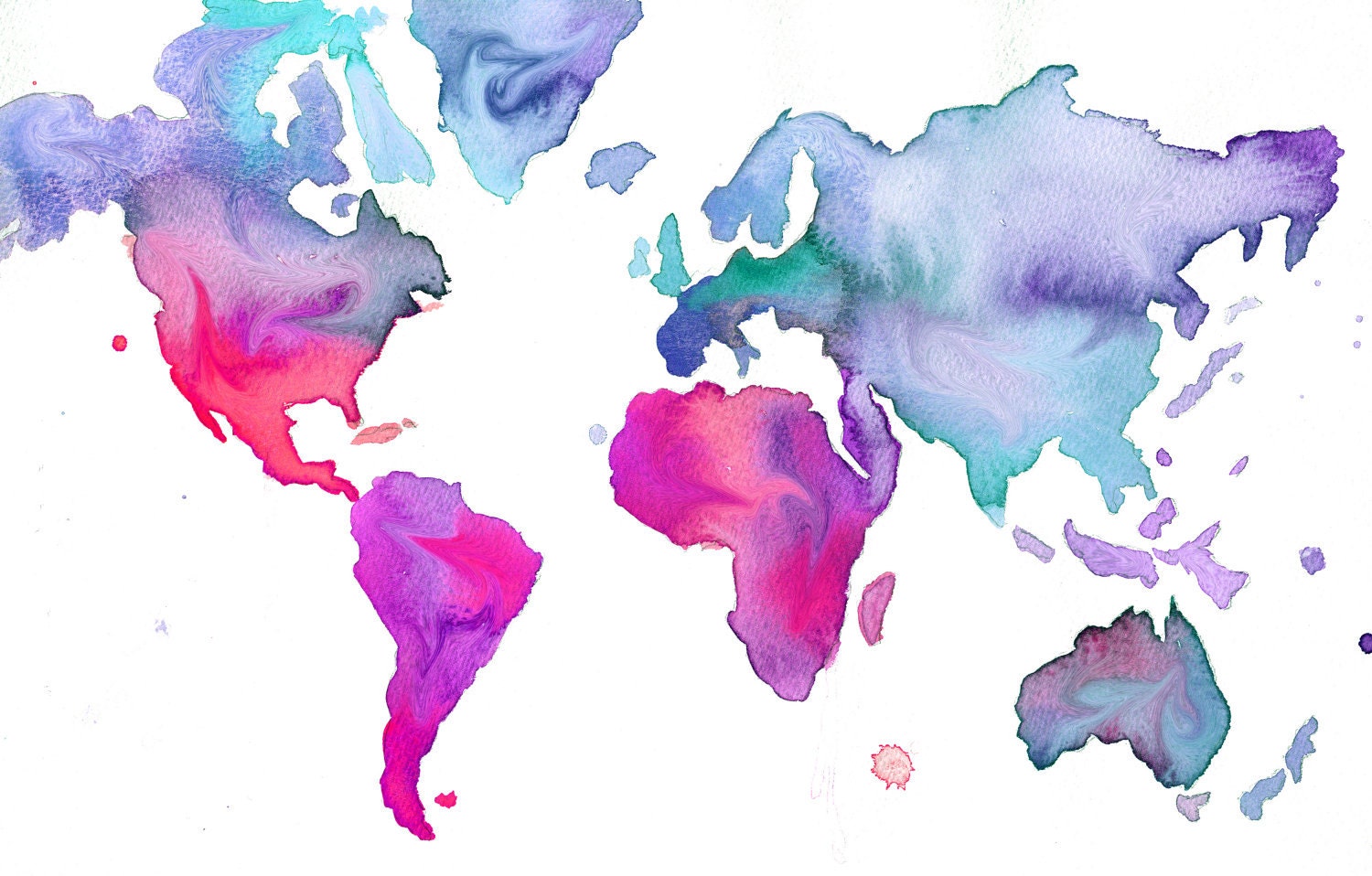 Watercolor World Map Illustration No. 7 print | Etsy