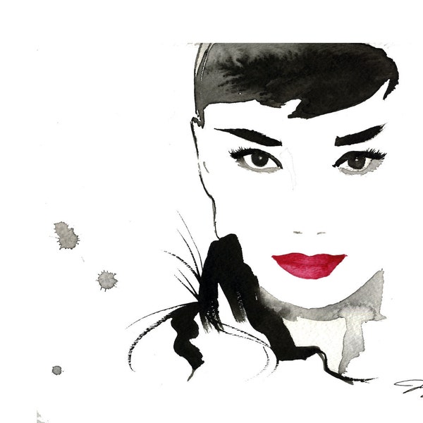 Original Watercolor Fashion Illustration - Gesture of Audrey painting