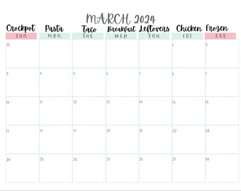 March meal plan calendar