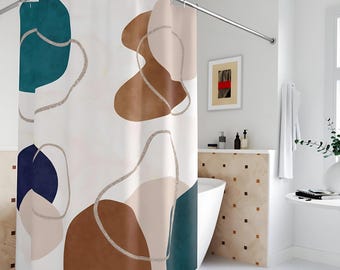 Abstract Shower Curtain: Earth Tone Geometric Art, Boho Bathroom Decor