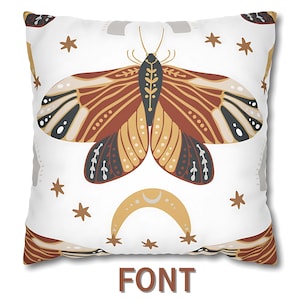 Boho Butterfly Pillowcase ,Celestial Moth Throw Pillow Cover ,Rust & Mustard Moon Star Decor ,Bohemian Cushion for Couch or Bed