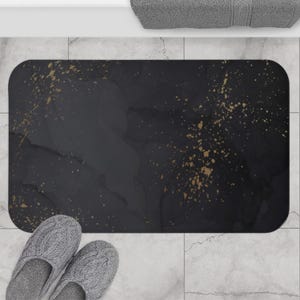 Luxurious Black and Gold Bath Mat,Modern Marble Splatter Bathroom Rug, Elegant Non-Slip Plush Mat, Glam Spa Decor, Stylish Gift for Bathroom