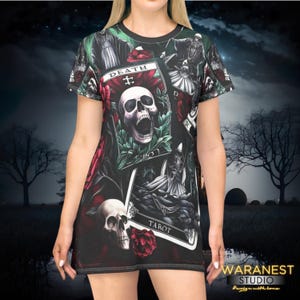 Gothic Tarot T-Shirt Kleid Totenkopf Totenkopf Print All Over Print Witchcore Kleid Grunge Alter