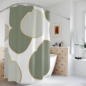 Botanical Shower Curtain: Olive & Sage Leaves, Gold Accent - 71&quot;x74&quot;