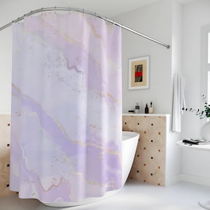 Lavender Marble Shower Curtain: Gold Accent Elegant Bathroom Decor