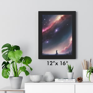 Love Among the Stars Romantic Galaxy Wall Art,Couple Under the Night Sky,Framed Vertical Poster,Starry Sky Wedding Gift,Celestial Home Decor