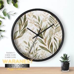 Floral Wall Clock: Modern Rustic Home Decor, Plant Lover Gift
