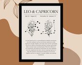 Printable Zodiac Decor, Capricorn, Leo, Zodiac Compatibility, Zodiac Decor, Gift for Couples, Leo Decor, Capricorn Decor, Zodiac Home Decor