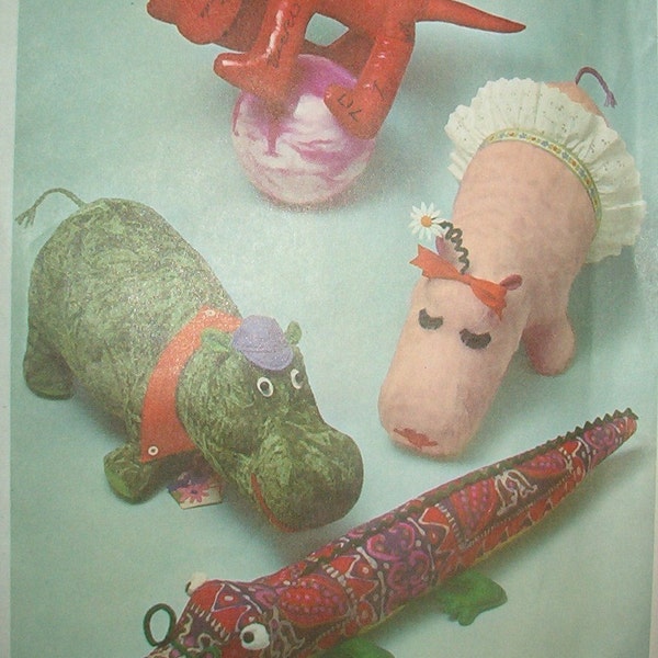 Simplicity  8951  Vintage  1970  Stuffed Hippo Alligator pattern  and Dog