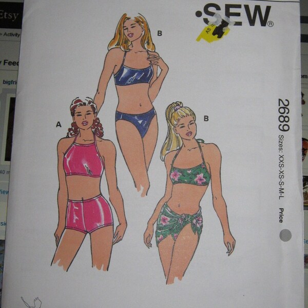 Kwik Sew   2689   2 piece Swimsuit  and cover up sz XXS thruL
